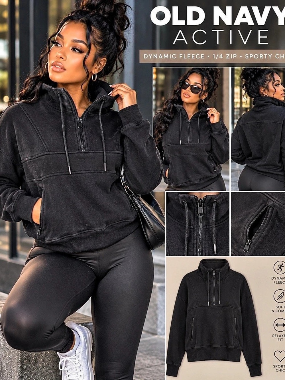 Old Navy Dynamic Fleece Quarter-Zip Pullover Black size 2XL
